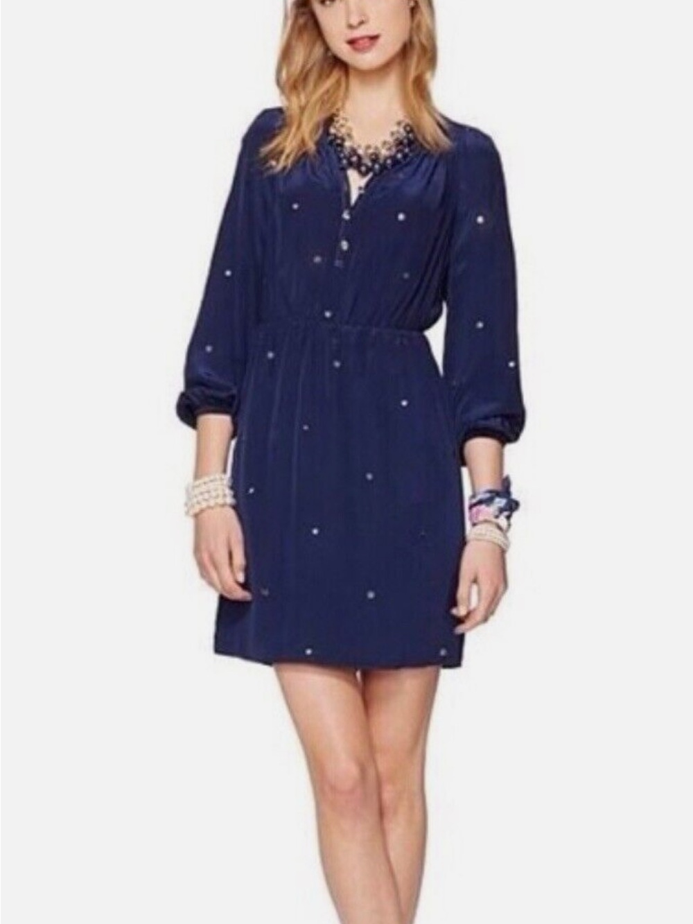Lilly Pulitzer 100% Silk Navy Turner Mirror Dress